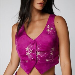 Nasty Gal Premium Embroidered Velvet Vest